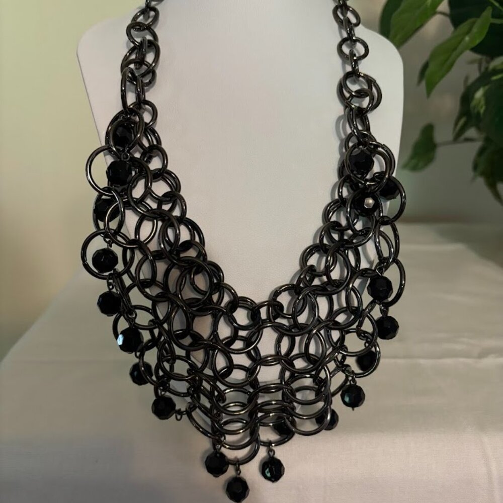 Beautiful and Unusual Black Necklace (21") with Black Beads - Picture 11 of 12